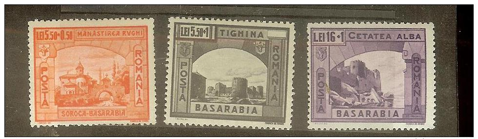 Romania, 1941, Historical Monuments (Basarabia, Bucovina), Surcharhe Aviation Fund, Cetatea Alba, Tighina, Rughi , MNH - Unused Stamps