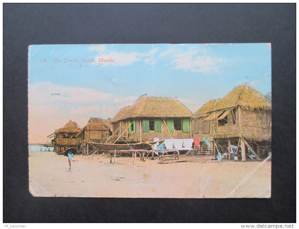 AK 1928 On Tondo Beach. Manila. USA. Nach Deutschland Vie Sibiria. Interessante Karte - Philippinen