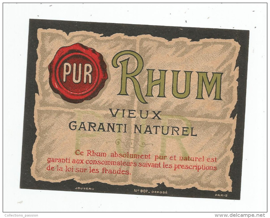 étiquette De RHUM , Pur , Vieux , Garanti Naturel - Rhum