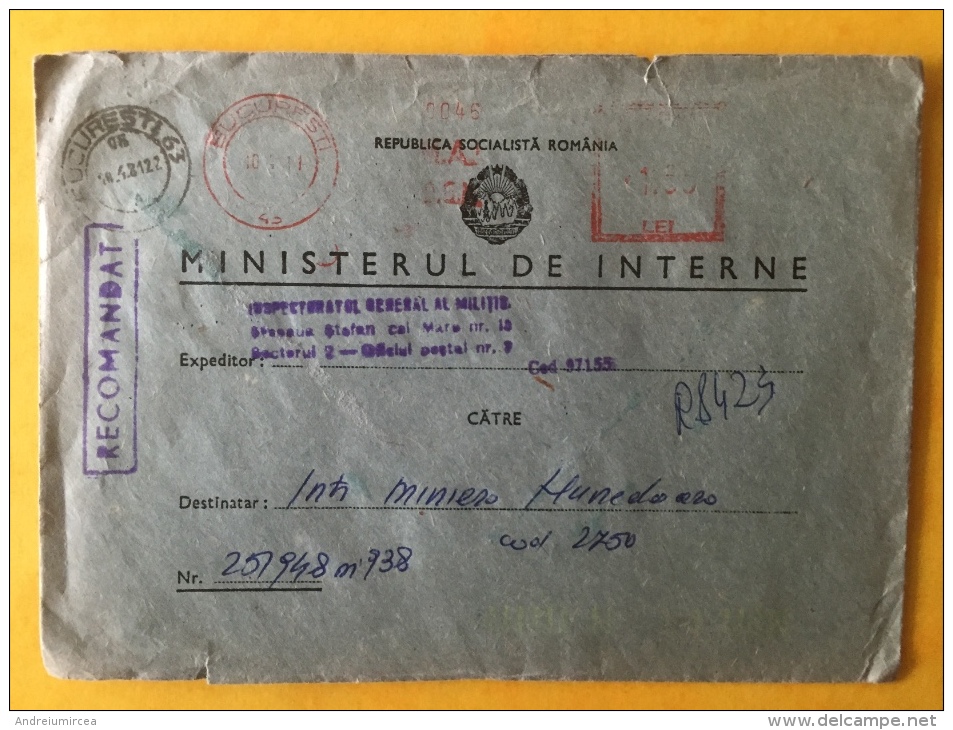 1950 Lettre Recommandé. Ministerul De Interne - Macchine Per Obliterare (EMA)