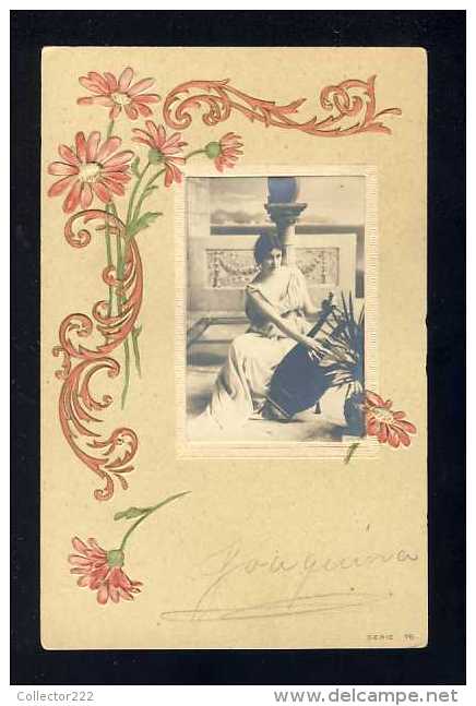 Carte Postale Art Nouveau. Femme, Arpe, Fleurs. Gaufree (Ref. 108750) - Non Classés