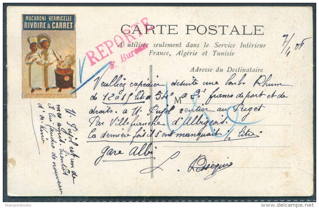 1905 France Menton Carte Macaroni Vermicelle Rivoire &amp; Carret Chefs Cooking Advertising - Pubblicitari