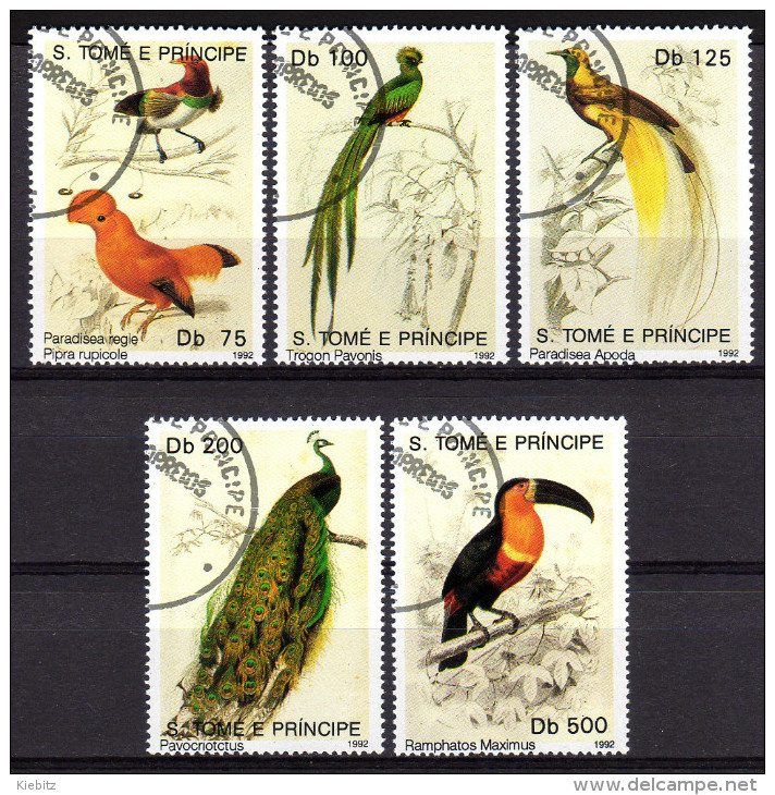 S.TOMÉ U. PRINCIPE 1992 - Pfauen, Paradiesvogel, Tukan - MiNr.1353-1357 Kompl. Satz - Peacocks