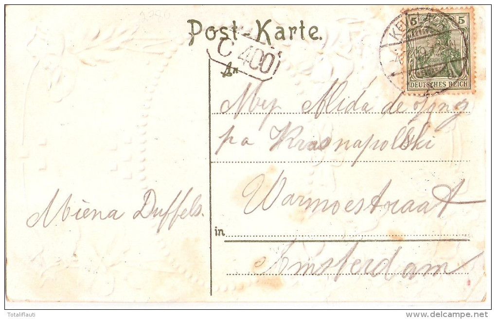 Gruss Aus KEVELAER Prägedruck Karte Veilchen Passepartout 4.7.1909 Gelaufen - Kevelaer