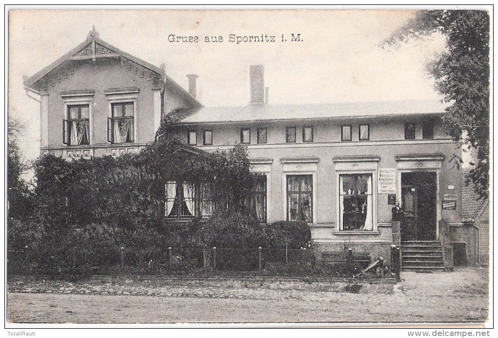 Gruss Aus Spornitz B Parchim Waarenhandlung Tabak Cigarren Petroleum Adolf Kruse 6.4.1909 Gelaufen - Parchim