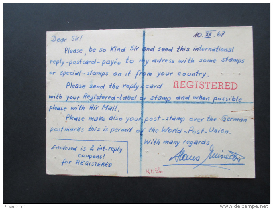 BRD GA P94 Nach Pitcairn Islands Mit Antwortkarte. 1967/68 Tolle Frankatur Sehr Seltene Destination! Registered Air Mail - Pitcairninsel