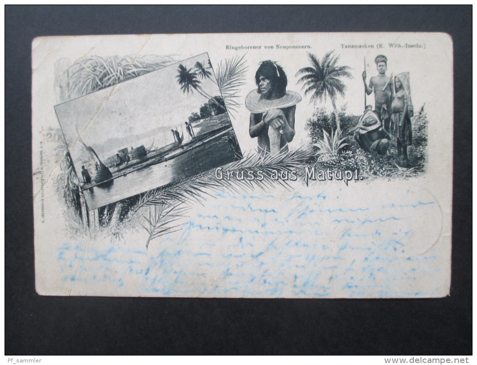 Kolonie Deutsch - Neu - Guinea Nr. 3a EF Postkarte / Mehrbild Gruss Aus Matupi. Eingebohrener Von Neupommern. Tanzmasken - Nouvelle-Guinée