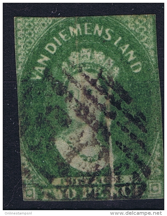 Tasmania: Van Diemensland  Mi Nr 10 B SG 33  Used 1857 With Print Error, Folded Paper,+ White Line - Gebraucht