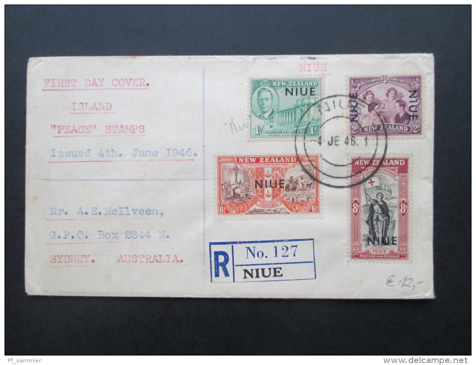 Ozeanien Niue 1946 FDC / Registered Letter R No 127 Niue. Peace Stamps. Echt Gelaufen Nach Sydney! - Niue