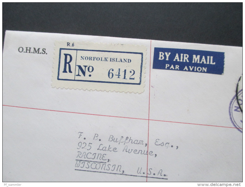 Norfolk Island 1966 Registered Letter R No 6412. Dienstpost O.H.M.S. Norfolk Island Administration. Nach Wisconsin USA - Isla Norfolk