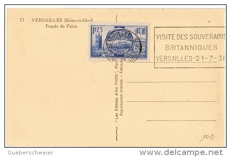 FR-L51- FRANCE N° 400 Visite Des Souverains Britanniques Sur Carte De Versailles 1938 - Covers & Documents