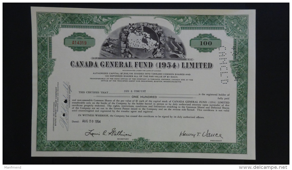Canada - Canada General Fund Ltd. - Nr:A14319 / 1954 - 100 Shares - Look Scans - Andere & Zonder Classificatie