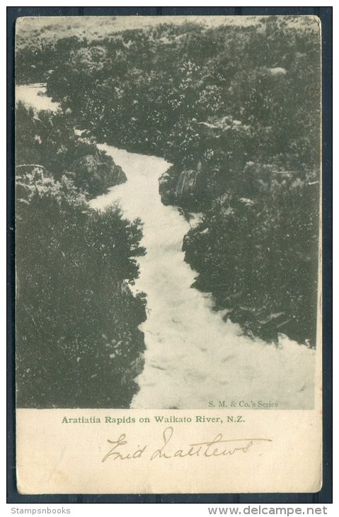 1906 New Zealand Aratiatia Rapids, Waikato River Postcard Featherston - Roanne, France - Briefe U. Dokumente