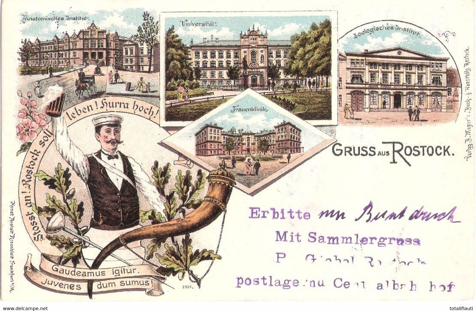ROSTOCK Studentika Gaudeamus Igitur Juvenes Dum Sumus! Universität Kliniken Color Litho Sammlerstempel P Giebel 1898 - Rostock