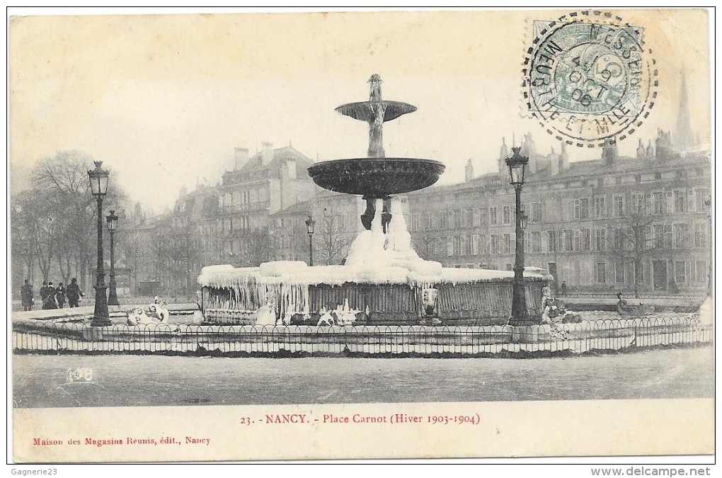 NANCY  (cpa 54)  Place Carnot (hiver 1903/1904) Fontaine Gelée  - - Nancy