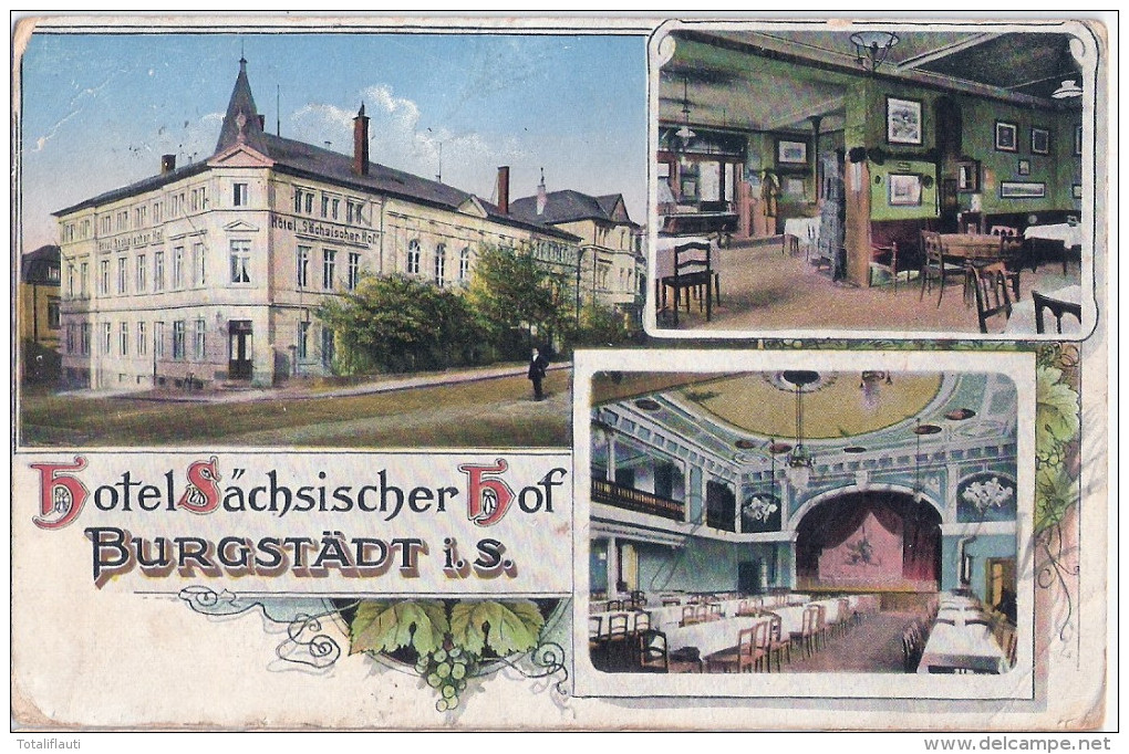 BURGSTÄDT Hotel Sächsischer Hof Col Litho 23.11. 191..Feldpost Formation Infanterie Regiment 104 - Burgstädt