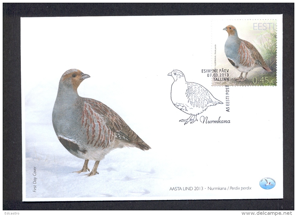 4.- 005 ESTONIA ESTONIE 2013. FIRST DAY COVER.  BIRD OF THE YEAR. PARTRIDGE - Rebhühner & Wachteln