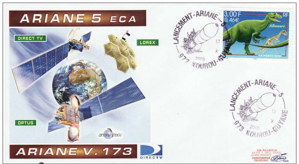 Enveloppe ESPACE K 1294 ARIANE V 173/533 (ARIANE 5ECA) · DIRETV 9S, LDREX 2 & OPTUS D1 (SATELLITES) - Europa
