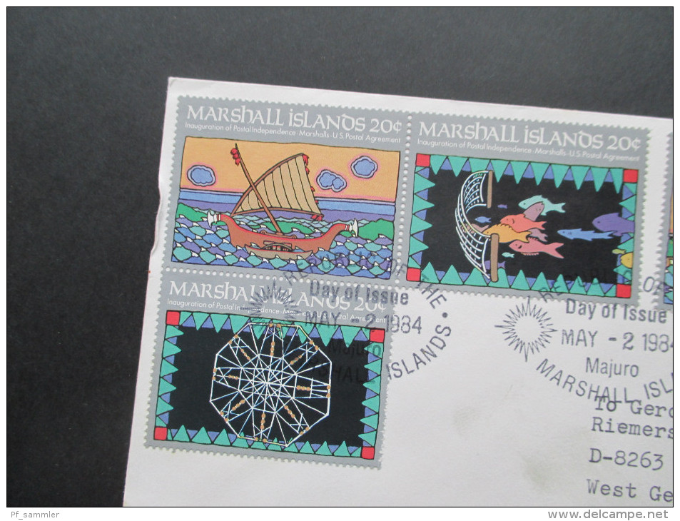 Ozeanien Marshall Islands 1984. Erste Eigene Briefmarken! FDC Echt Gelaufen Nach Burghausen. - Marshall