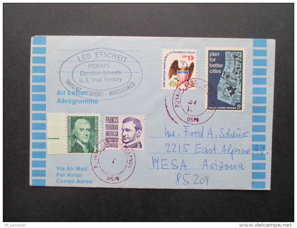 USA / Ponape Caroline Islands US Trust Territory. Aerogramme / Luftpostbeleg. Pan Am. Toller Beleg!! - Lettres & Documents