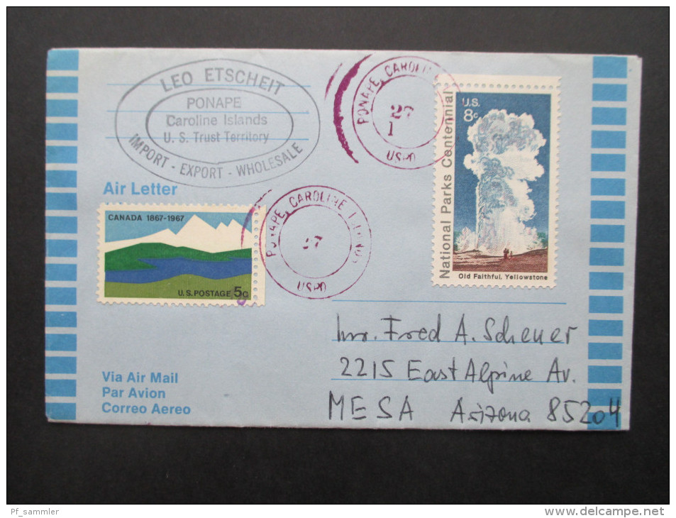 USA / Ponape Caroline Islands US Trust Territory. Aerogramme / Luftpostbeleg. Pan Am. Toller Beleg!! - Storia Postale