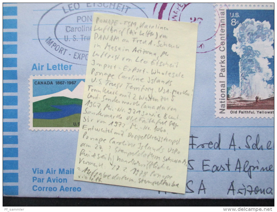 USA / Ponape Caroline Islands US Trust Territory. Aerogramme / Luftpostbeleg. Pan Am. Toller Beleg!! - Cartas & Documentos