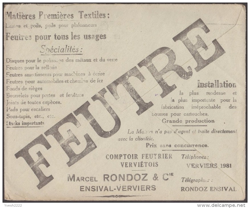 Belgique 1928. Enveloppe En Franchise Des Chèques Postaux. Pubs : Textile, Feutre Pour Verre, Automobile, Chemin De Fer - Tessili