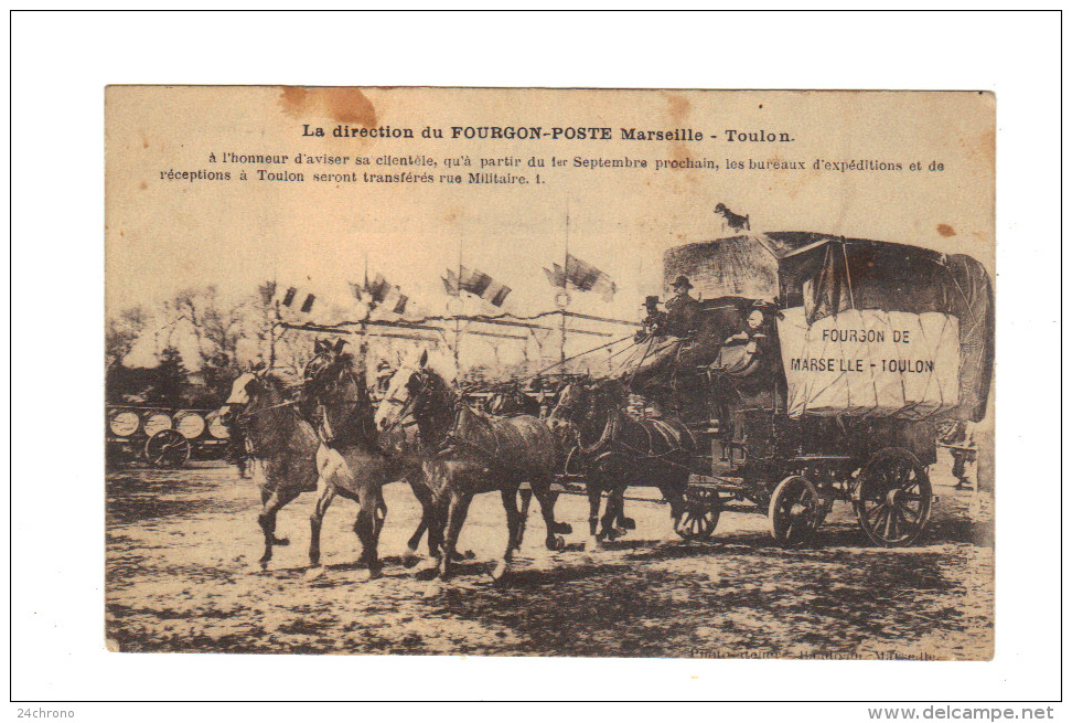 Avis De Transfert Par La Direction Du Fourgon Poste Marseille-Toulon, Attelage Avec Chevaux (15-3931) - Poste & Facteurs