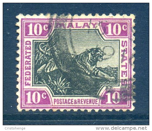 Malaysia - Federated Malaya States - 1902-22 Tiger - 10c Black & Purple - Wmk. Mult. Crown CA - Used (SG 43d) - Federated Malay States