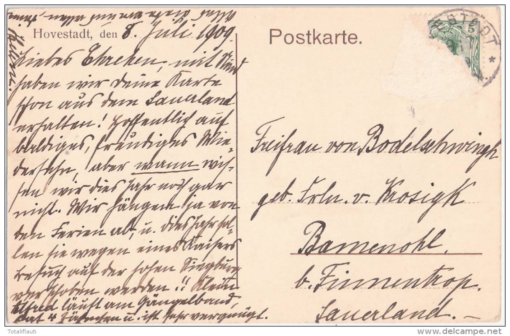 Schloß Hovestadt Kr Soest Autograf Von Plettenberg An Freifrau Von Bodelschwingh 6.7.1909 Gelaufen - Soest