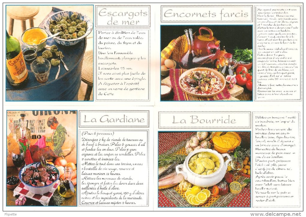 L14b.321 - Recettes Méditerrannéennes - 4 Cartes : La Bourride, Encornets Farcis, La Gardiane, Escargots De Mer - Recettes (cuisine)