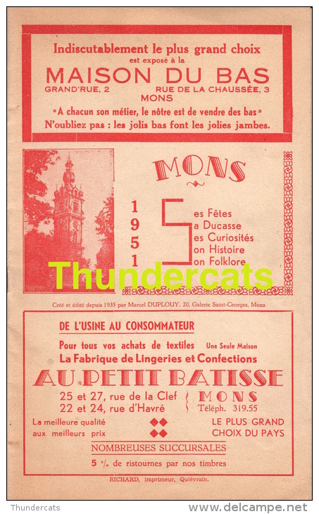 ANCIENNE MAGAZINE BROCHURE MONS ET SES FETES PUB PUBLICITE 1951 VAUXHALL AUSTIN VOITURE AUTOMOBILE MAGASIN BORGWARD  ... - Dépliants Touristiques