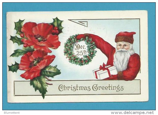 CPA C-199 Fantaisie Gaufrée Embossed Père Noël Fleurs Coquelicots Santa Claus Merry Christmas - Santa Claus