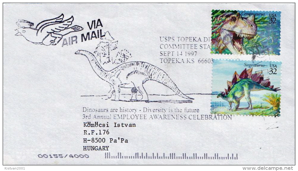 Postal History Cover: USA Prehistoric Animals Stamps On 2 Covers - Preistorici