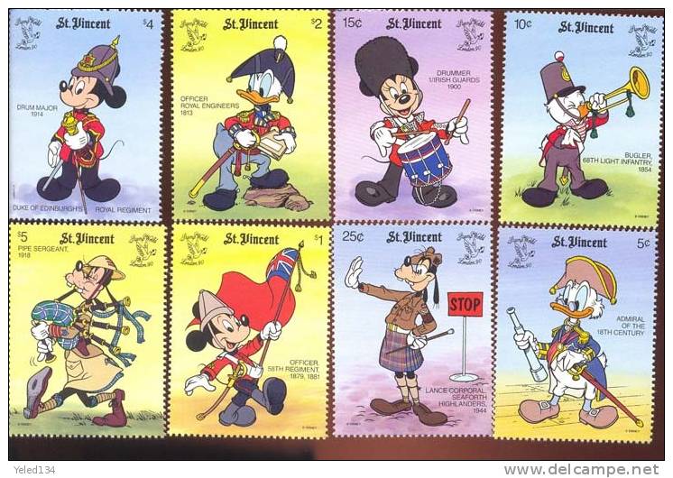 #  S-524  MINT NEVER HINGED SET OF STAMPS OF DISNEY  ; BRITISH UNIFORMS ;  ( ST.VINCENT   1322-9 - Disney