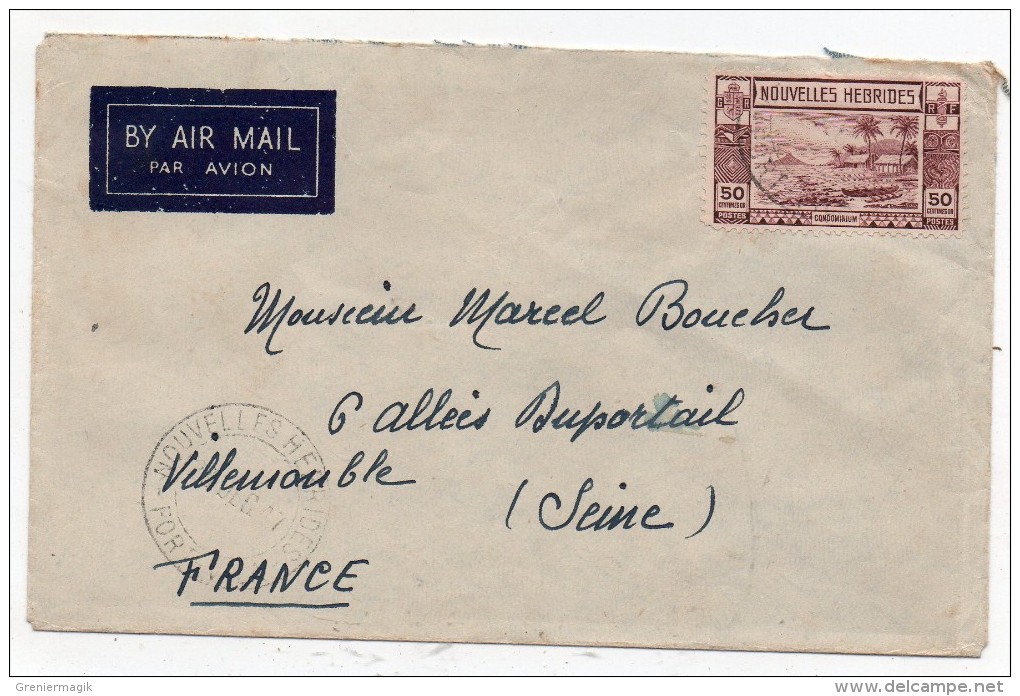 Nouvelles Hebrides - Mi N°116 Seul Sur Lettre Par Avion Pour La France 1947 - Port Vila à Villemonble - Briefe U. Dokumente