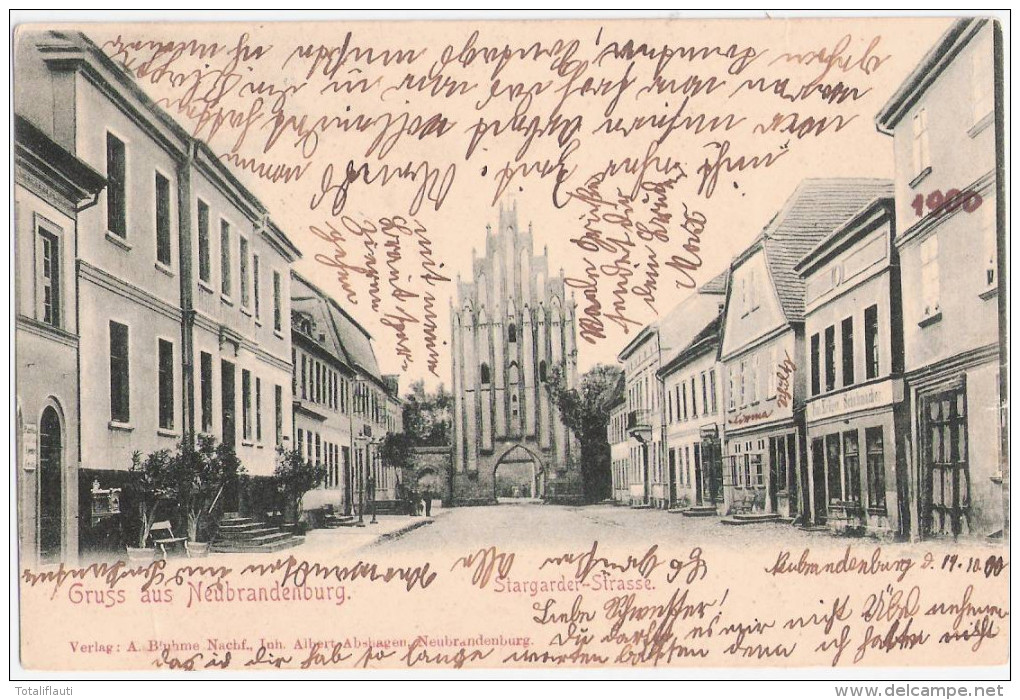 NEUBRANDENBURG Stargarder Strasse Grünlich Paul Krüger Schumacher Fa Schulz 11.10.1900 Gelaufen - Neubrandenburg