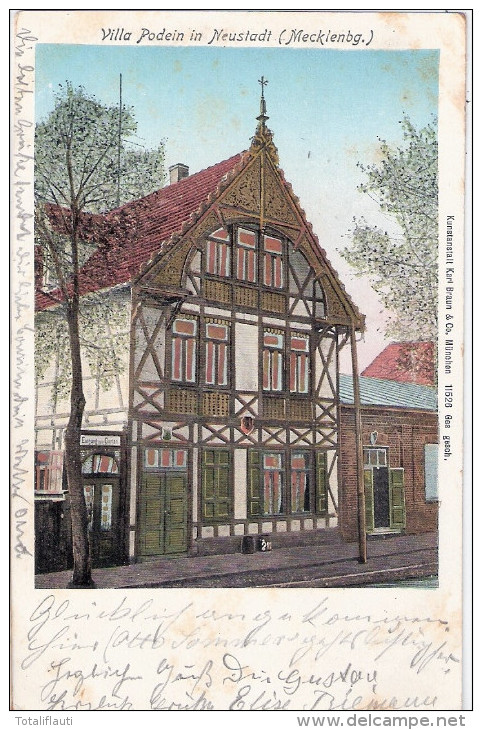 NEUSTADT GLEWE Villa Podein Color Leuchtfenster Golden Windows 31.8.1906 Gelaufen - Ludwigslust