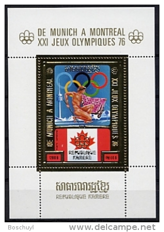 Cambodia, Cambodge, 1975, Olympic Summer Games Montreal 1976, MNH Perf Gold Foil, Michel Block 81A - Zomer 1976: Montreal