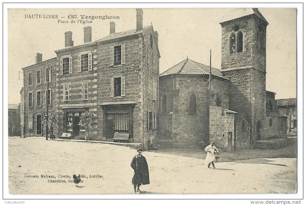 VERGONGHEON (Hte Loire) - Place De L'Église - Animée - Épicerie, Mercerie, Rouennerie "Marquis - Dorel" - Autres & Non Classés