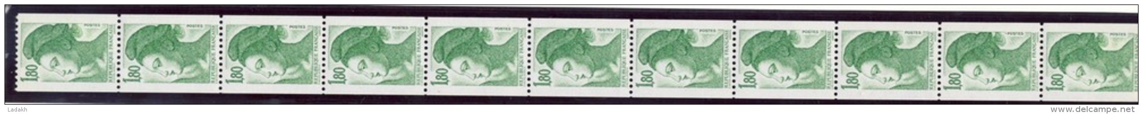 BANDE ROULETTES 11 TIMBRES ** LIBERTE  GANDON  N° 86# 1.80 #  CHIFFRES ROUGES  Sur 1° ET 11° - Coil Stamps