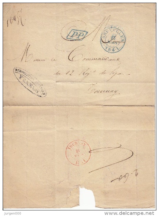 Precurseur 1841, Bruxelles A Tournai, Port Payé, Cachet Bleu (X10521) - 1830-1849 (Belgique Indépendante)