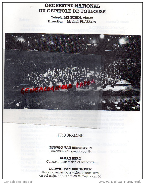PROGRAMME MUSIQUE BERG EN MIDI PYRENEES- OCT. 1985-FEV. 1986-JACK LANG-ROLAND DUMA JEAN QUEGUINER-PLASSON-MENUHIN- - Programas