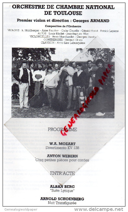 PROGRAMME MUSIQUE BERG EN MIDI PYRENEES- OCT. 1985-FEV. 1986-JACK LANG-ROLAND DUMA JEAN QUEGUINER-PLASSON-MENUHIN-