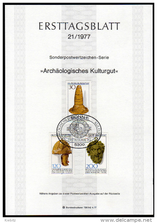 BRD 1977 - Archäologisches Kulturgut - Ersttagsblatt Mit Abhandlung - Archeologia