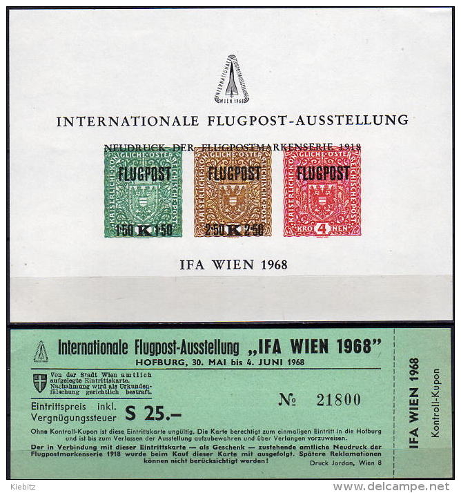 ÖSTERREICH 1968 - Neudruckblock IFA Mit Eintrittskarte - Ensayos & Reimpresiones