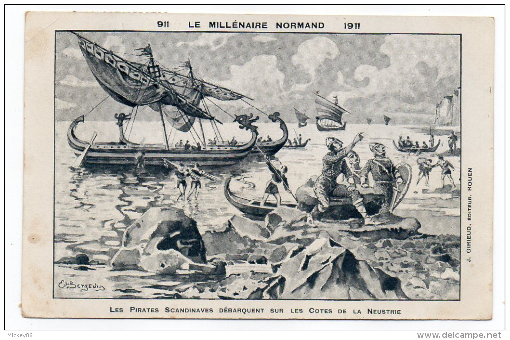 ROUEN-Fête Millénaire Normand--Pirates Scandinaves......--signée Illustrateur Bergevid- éd J.Girieud.......pas Courante - Rouen