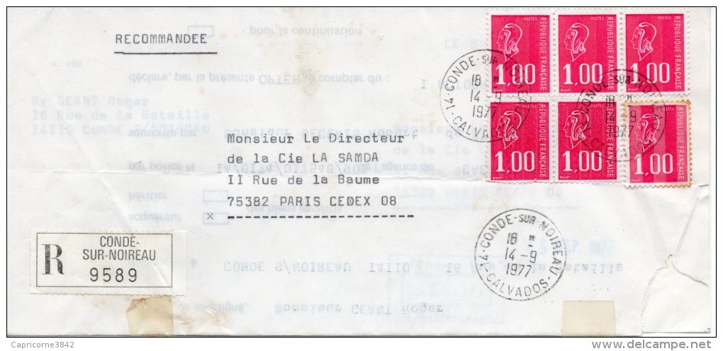 1977 - Marianne De Béquet Sur Lettre-enveloppe Recommandée. 6 Timbres N°1892 . - 1971-1976 Marianne (Béquet)