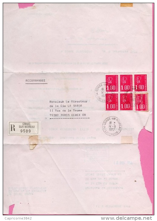 1977 - Marianne De Béquet Sur Lettre-enveloppe Recommandée. 6 Timbres N°1892 . - 1971-1976 Maríanne De Béquet