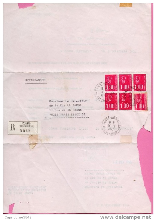 1977 - Marianne De Béquet Sur Lettre-enveloppe Recommandée. 6 Timbres N°1892 . - 1971-1976 Marianne (Béquet)